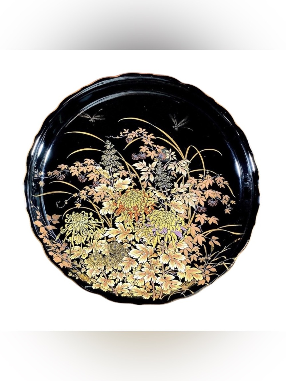 Vintage Shibata Tenmoku-Kiku Porcelain Plate from Japan
